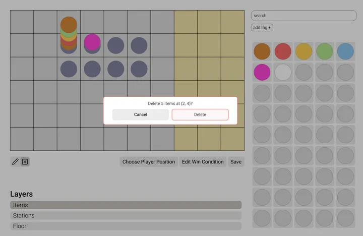 Mid-fi: confirm before deleting a tile's items
