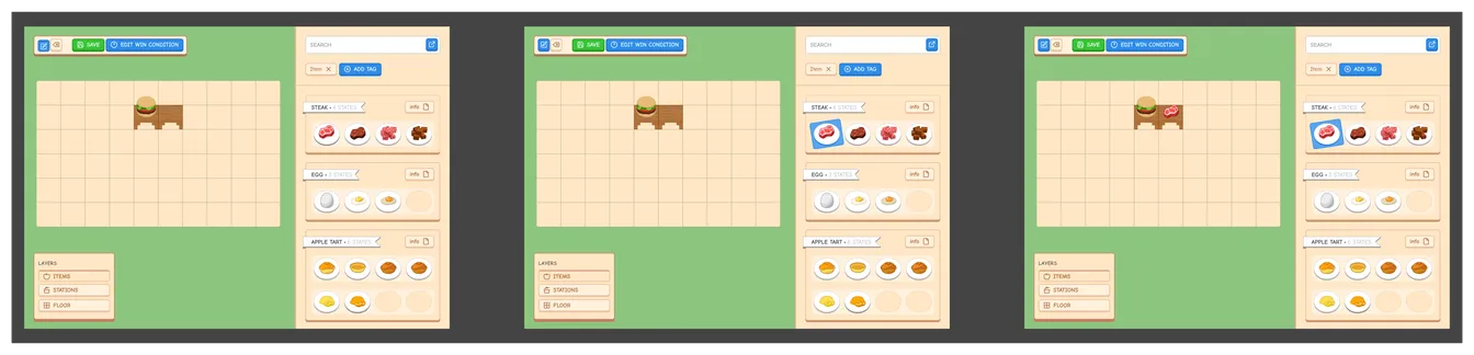 Developer handoff: selecting and placing an item, step by step